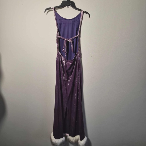 Anna Sui Shimmery Mulberry Purple Crushed Velvet Embroidered Faux Fur Maxi Dress - Picture 8 of 13